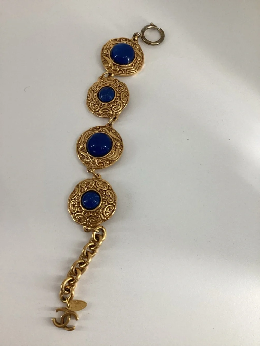 Pre Owned CHANEL Gold-Tone Bracelet with Blue Cabochons - Picture 15 of 16